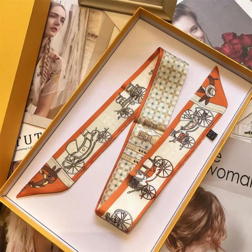 Luxury Style Carriage Rider Print Silky Skinny Purse Scarf Orange